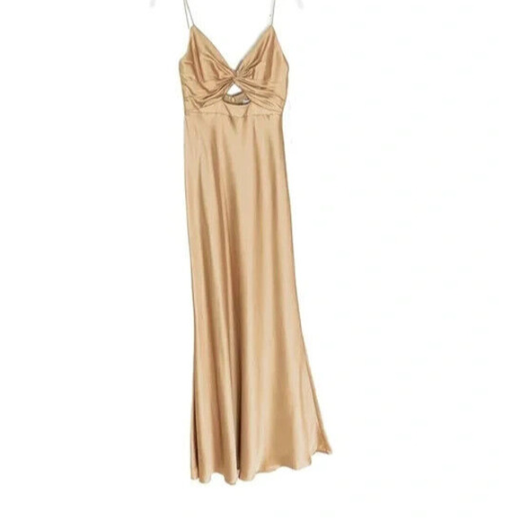 MAC DUGGAL GOLD TIE‎ FRONT WITH KEY HOLE DETAIL GOWN CHAMPAGNE SZ 0 68347 - Picture 4 of 6